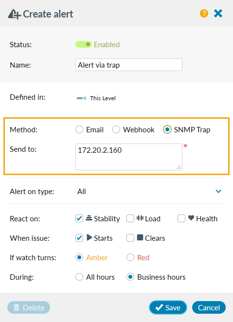 Alerting Create Alert SNMP Trap