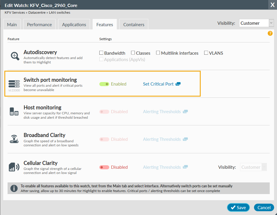 Enable switch monitoring