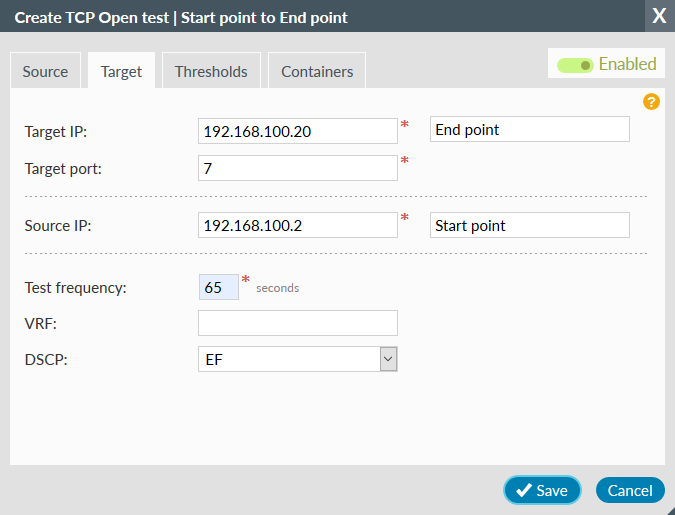 Performance Test Target tab