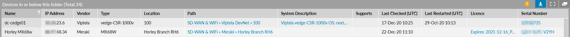 Inventory showing SD-WAN device