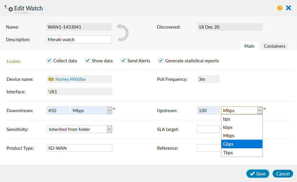 Edit bandwidths on SD-WAN watches